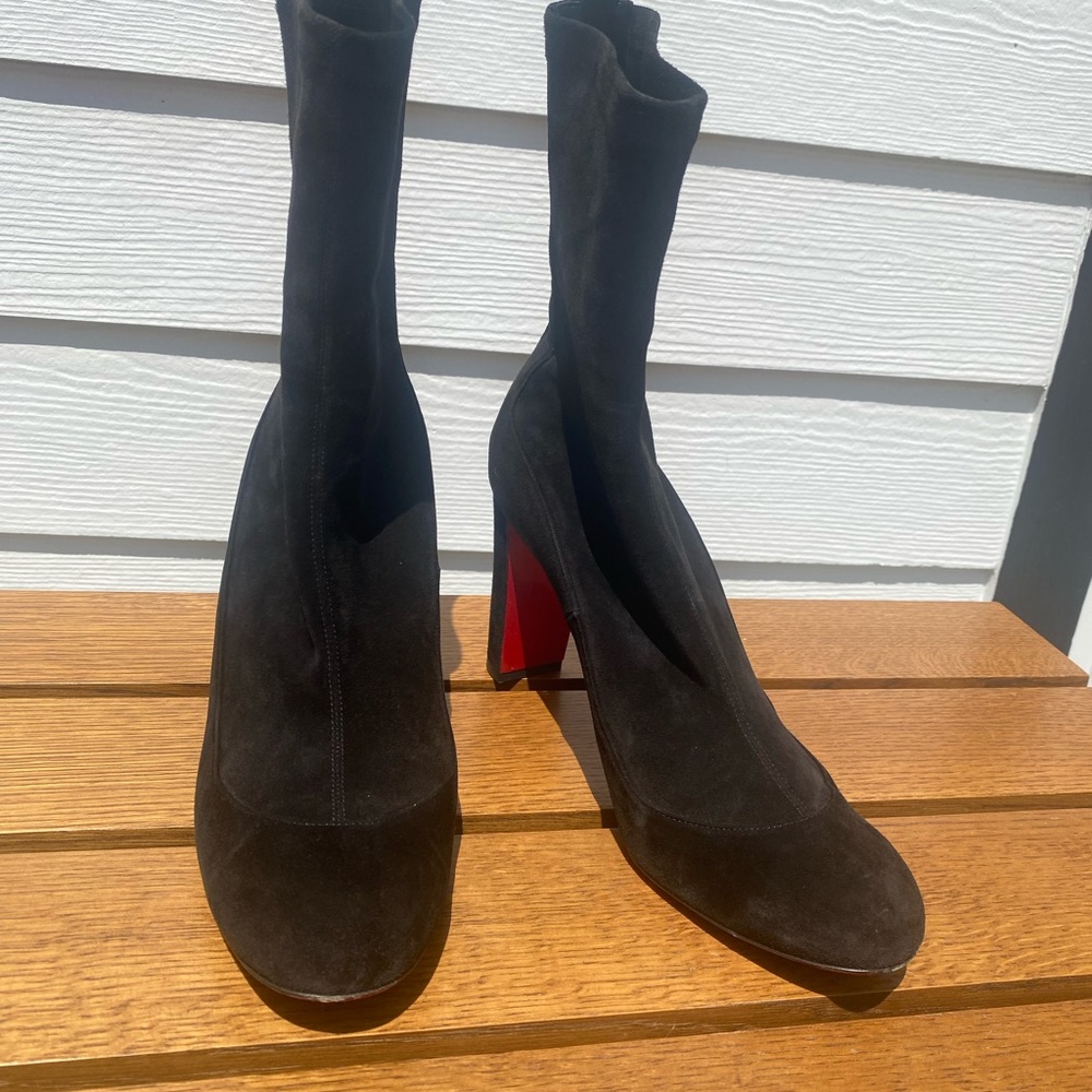 Rare black suede Louboutin boots 42 US 11 BOOTIE 85 VEAU VELOURS STRETCH shoe